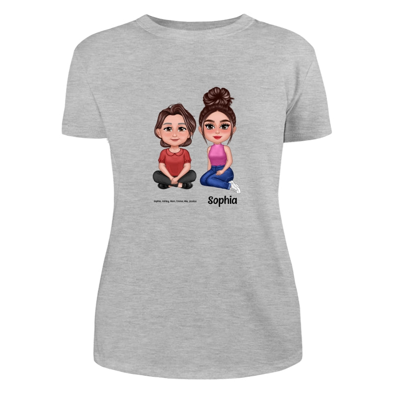 Pretty Doll Mom Daughters Sitting Dad Grandpa And Kids Hands Outline Personalized Shirt