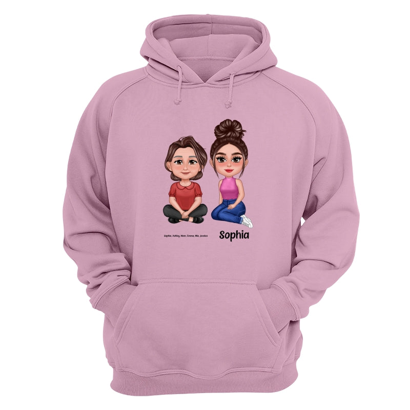 Pretty Doll Mom Daughters Sitting Dad Grandpa And Kids Hands Outline Personalized Shirt