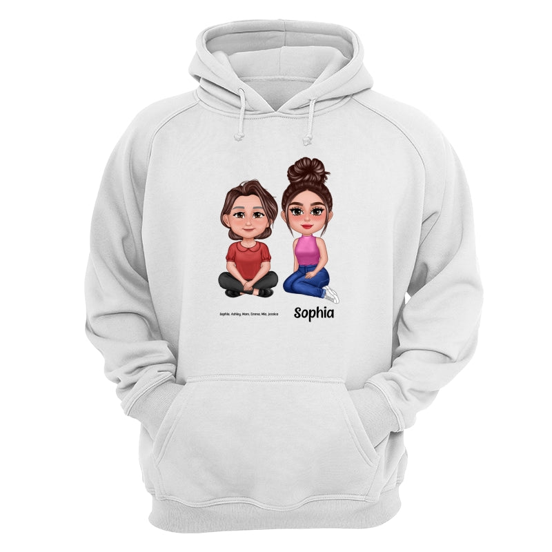 Pretty Doll Mom Daughters Sitting Dad Grandpa And Kids Hands Outline Personalized Shirt