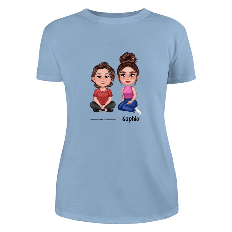 Pretty Doll Mom Daughters Sitting Dad Grandpa And Kids Hands Outline Personalized Shirt