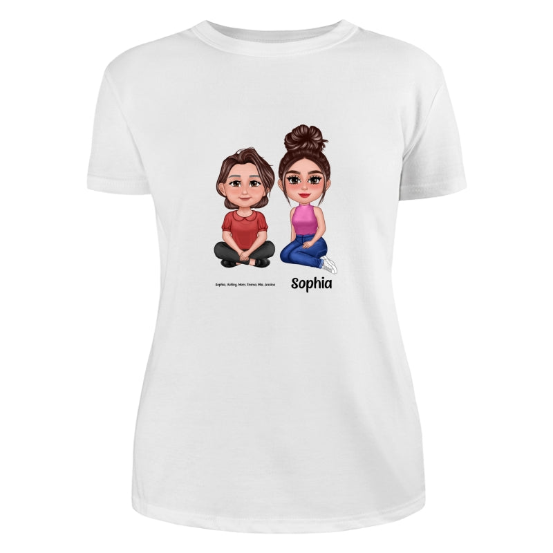 Pretty Doll Mom Daughters Sitting Dad Grandpa And Kids Hands Outline Personalized Shirt