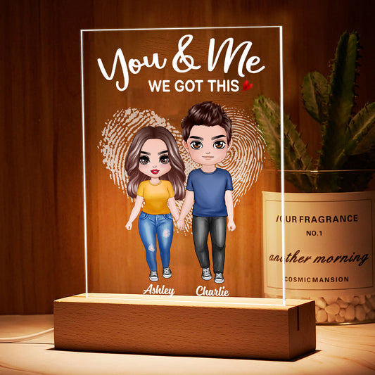 Doll Couple Standing Finger Prints Heart Personalized Rectangle Acrylic Plaque LED Lamp Night Light