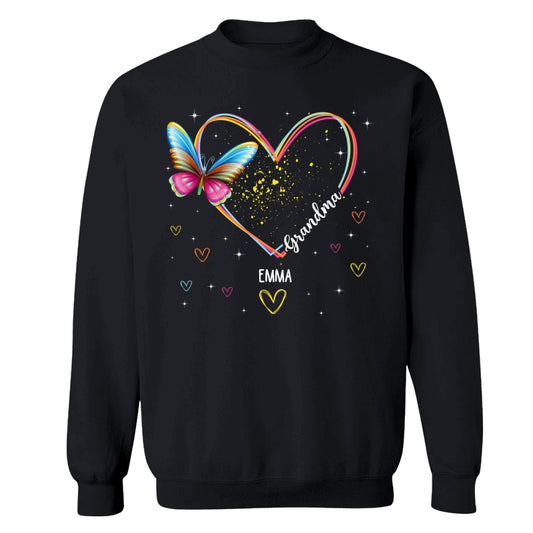 Grandma Mom Heart Lines Butterfly Personalized Shirt