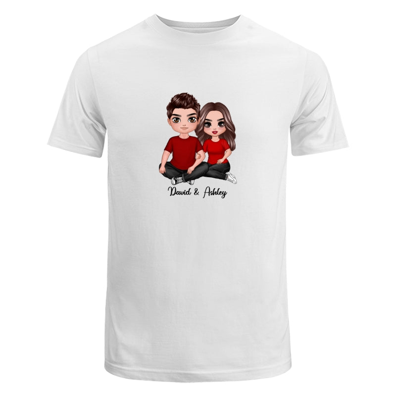 Embracing Doll Couple Sitting Dad Grandpa And Kids Hands Outline Personalized Shirt