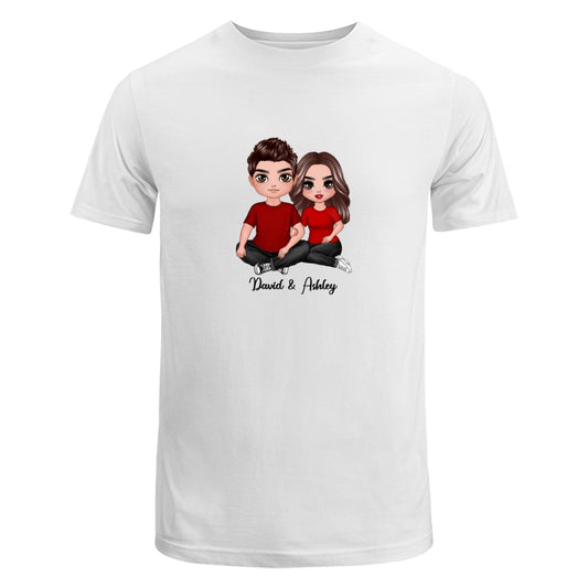 Embracing Doll Couple Sitting Dad Grandpa And Kids Hands Outline Personalized Shirt
