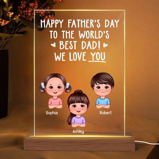 Happy Father‘s Day To The World’s Best Dad Doll Kids Personalize Rectangle Acrylic LED Night Light