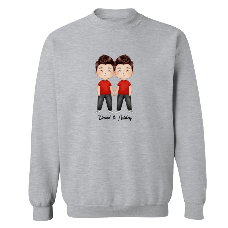 Doll Couple Watercolor Style Standing Dad Grandpa And Kids Hands Outline Personalized Shirt