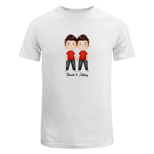 Doll Couple Watercolor Style Standing Dad Grandpa And Kids Hands Outline Personalized Shirt