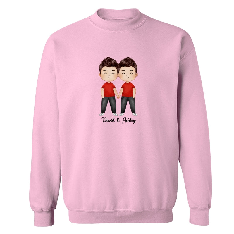 Doll Couple Watercolor Style Standing Dad Grandpa And Kids Hands Outline Personalized Shirt