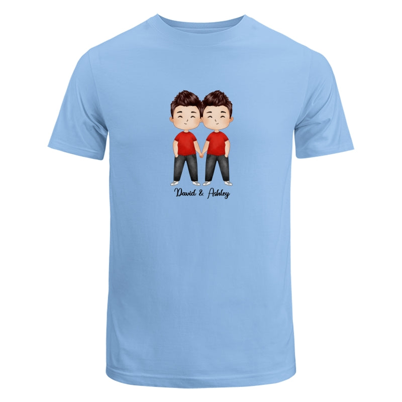 Doll Couple Watercolor Style Standing Dad Grandpa And Kids Hands Outline Personalized Shirt