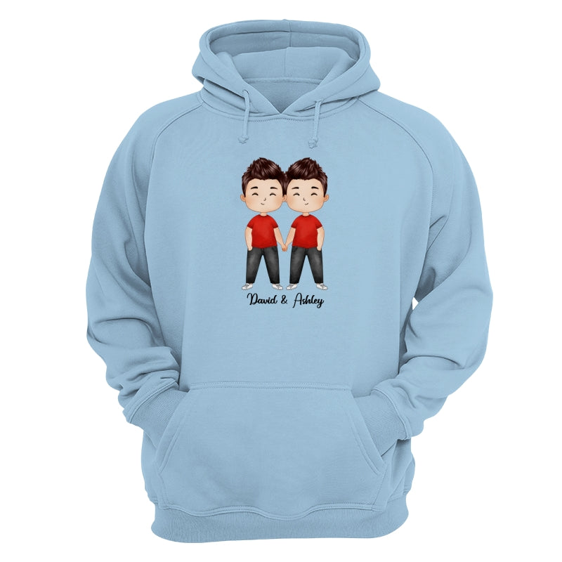 Doll Couple Watercolor Style Standing Dad Grandpa And Kids Hands Outline Personalized Shirt
