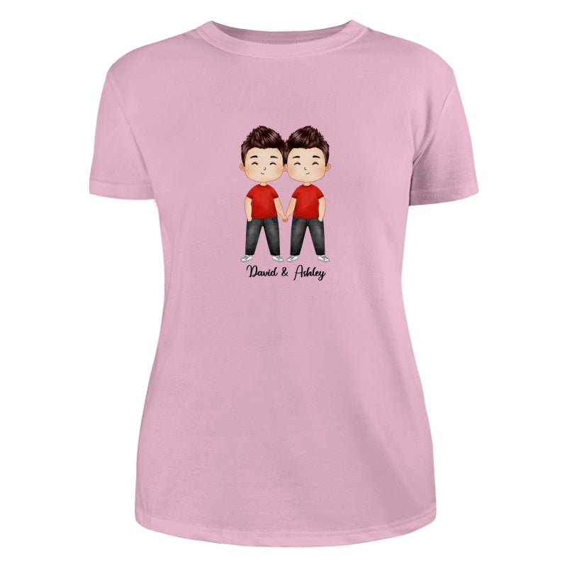 Doll Couple Watercolor Style Standing Dad Grandpa And Kids Hands Outline Personalized Shirt