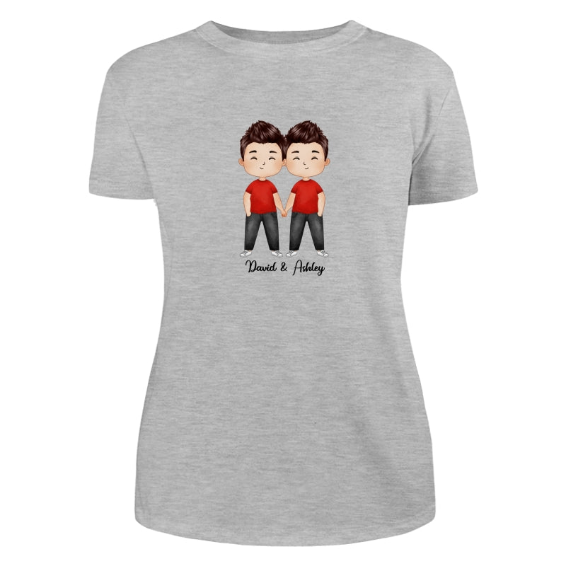 Doll Couple Watercolor Style Standing Dad Grandpa And Kids Hands Outline Personalized Shirt