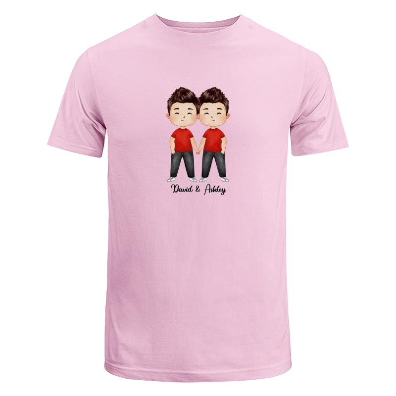 Doll Couple Watercolor Style Standing Dad Grandpa And Kids Hands Outline Personalized Shirt