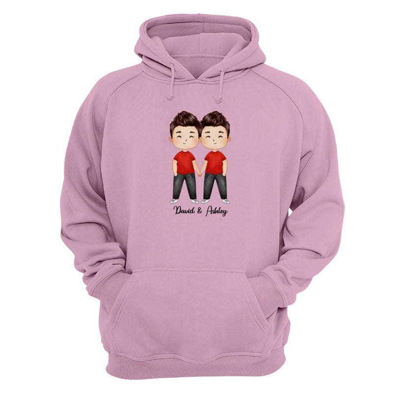 Doll Couple Watercolor Style Standing Dad Grandpa And Kids Hands Outline Personalized Shirt