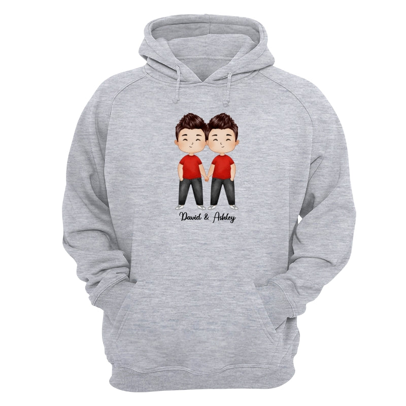 Doll Couple Watercolor Style Standing Dad Grandpa And Kids Hands Outline Personalized Shirt