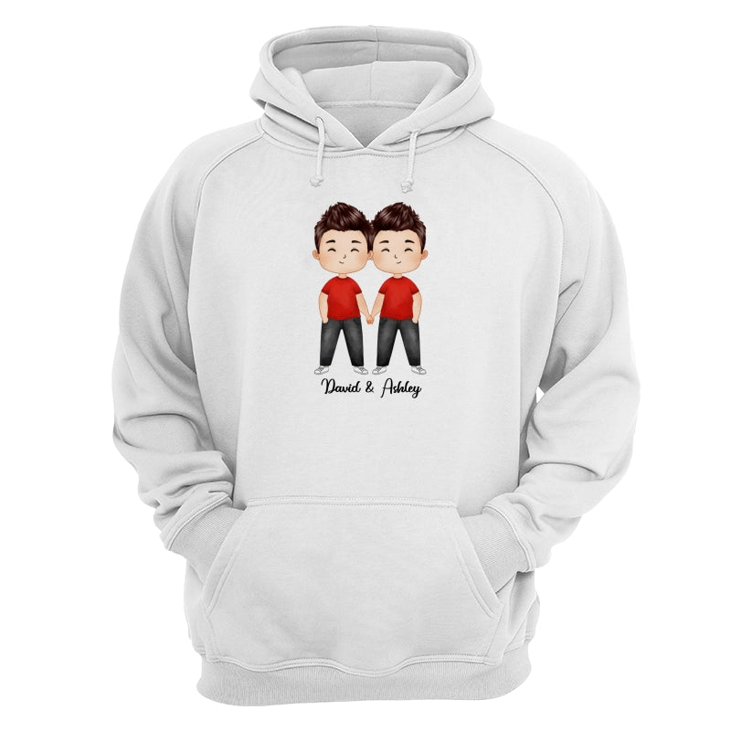 Doll Couple Watercolor Style Standing Dad Grandpa And Kids Hands Outline Personalized Shirt