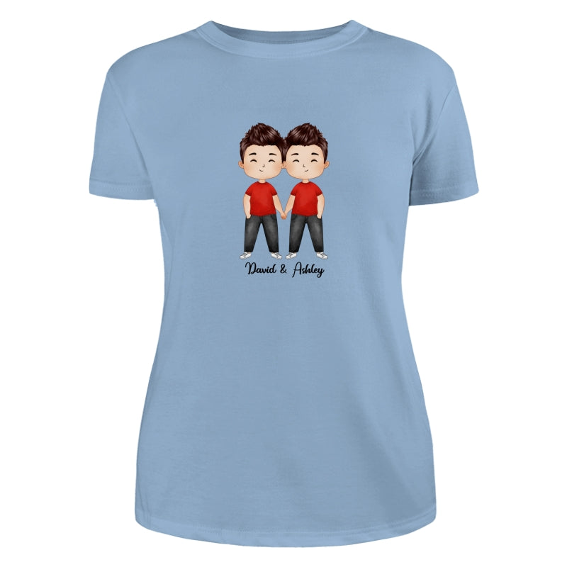 Doll Couple Watercolor Style Standing Dad Grandpa And Kids Hands Outline Personalized Shirt