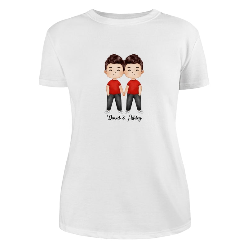 Doll Couple Watercolor Style Standing Dad Grandpa And Kids Hands Outline Personalized Shirt