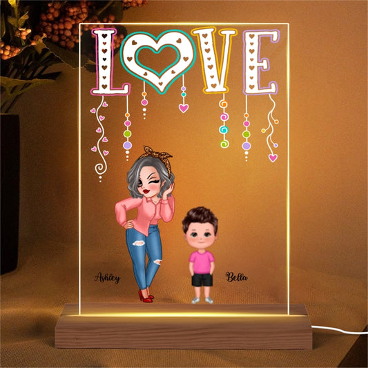 Pretty Grandma Mom With Kids  LOVE Personalized Rectangle Acrylic Plaque LED Night Light