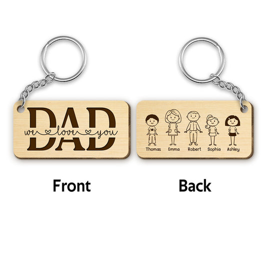 Best Dad Ever Stick Family Couple Kids Dog Cat Personalized Wooden Keychain