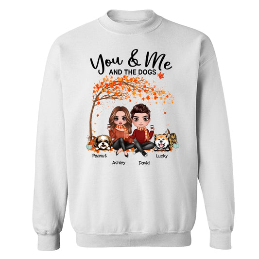 Couple And Dogs Fall Season Tree Personalized Shirt
