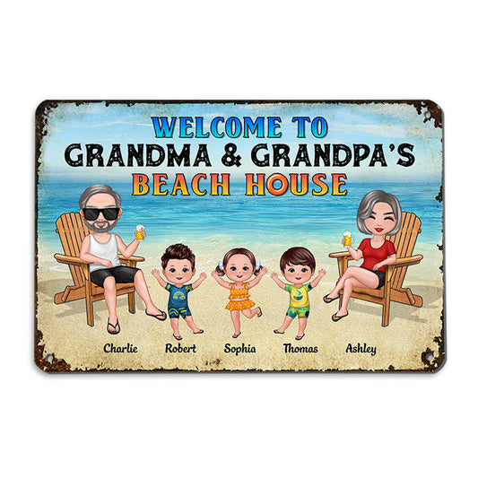 Welcome To Grandparents‘ Beach House Doll Grandma Grandpa & Kids Personalized Metal Sign